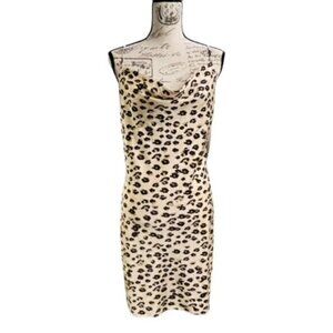 Love Tree Slip Dress Size Large Leopard Print Cowl Neck Backless‎ Tan Brown SEXY